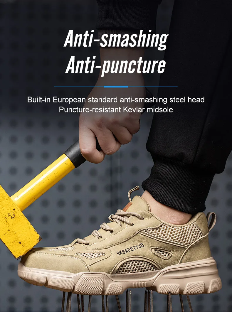 Work Shoes Hollow Breathable Steel Toe Boots Lightweight Safety Work Shoes Anti-slippery For Men Women Male Work Sneaker