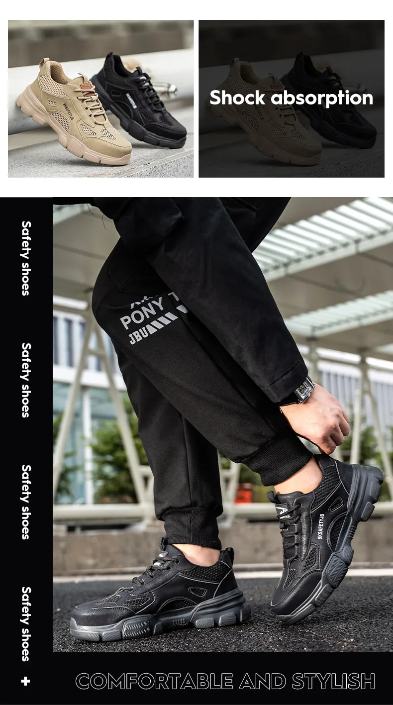 Work Shoes Hollow Breathable Steel Toe Boots Lightweight Safety Work Shoes Anti-slippery For Men Women Male Work Sneaker