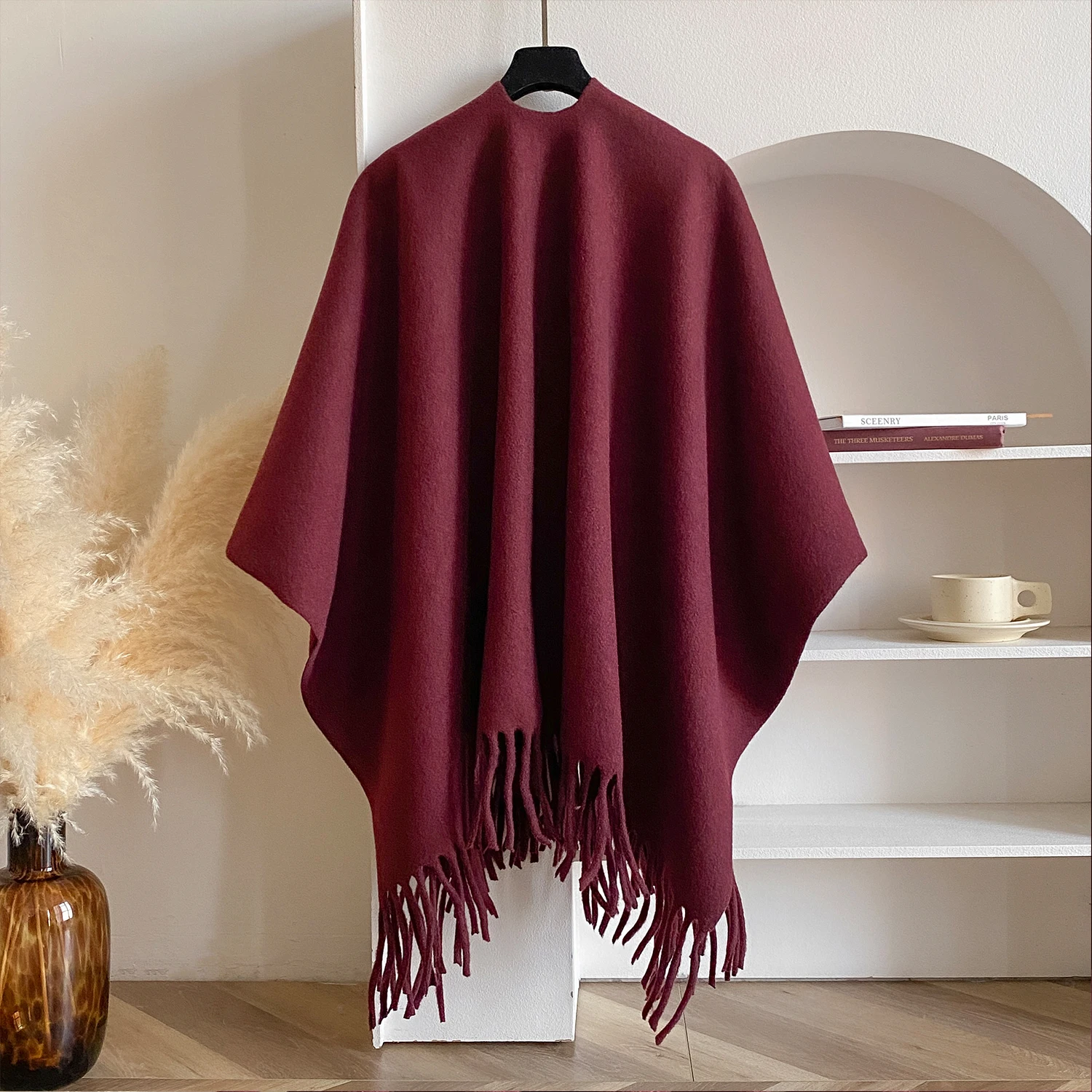 Winter Women Poncho Warm Shawl Double Sided Designer Thickening Blanket Luxury Scarf Female Cloak Cashmere Pashmina Cape Stole