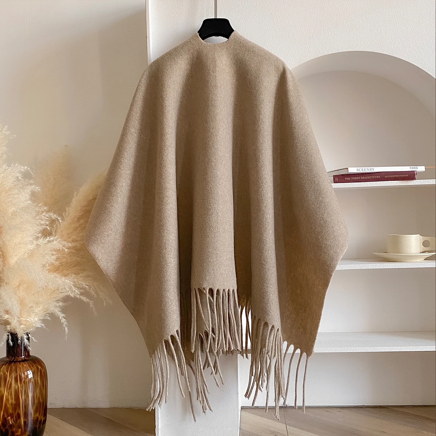 Winter Women Poncho Warm Shawl Double Sided Designer Thickening Blanket Luxury Scarf Female Cloak Cashmere Pashmina Cape Stole