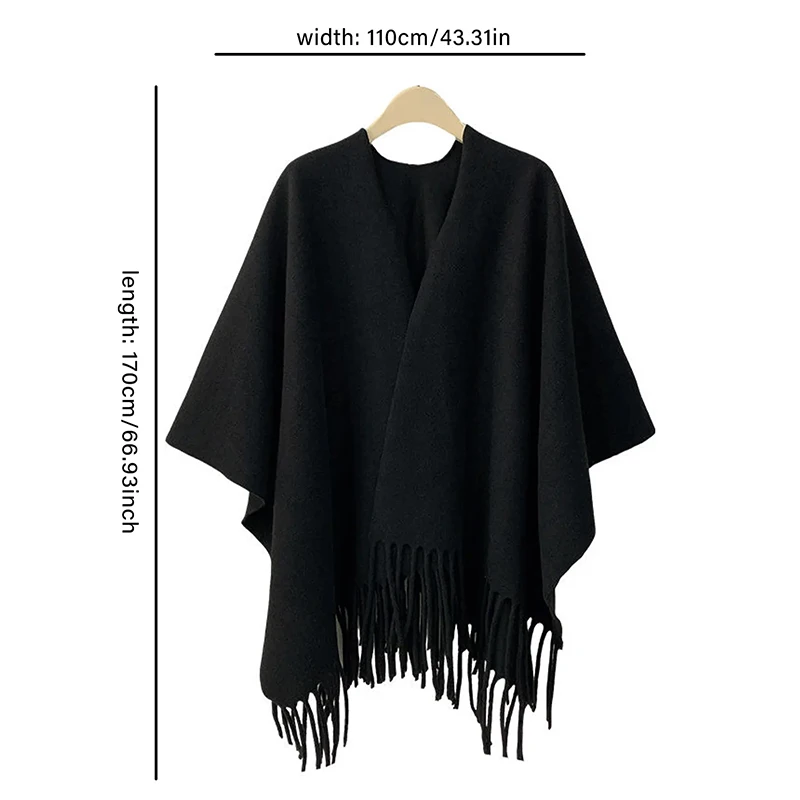 Winter Women Poncho Warm Shawl Double Sided Designer Thickening Blanket Luxury Scarf Female Cloak Cashmere Pashmina Cape Stole
