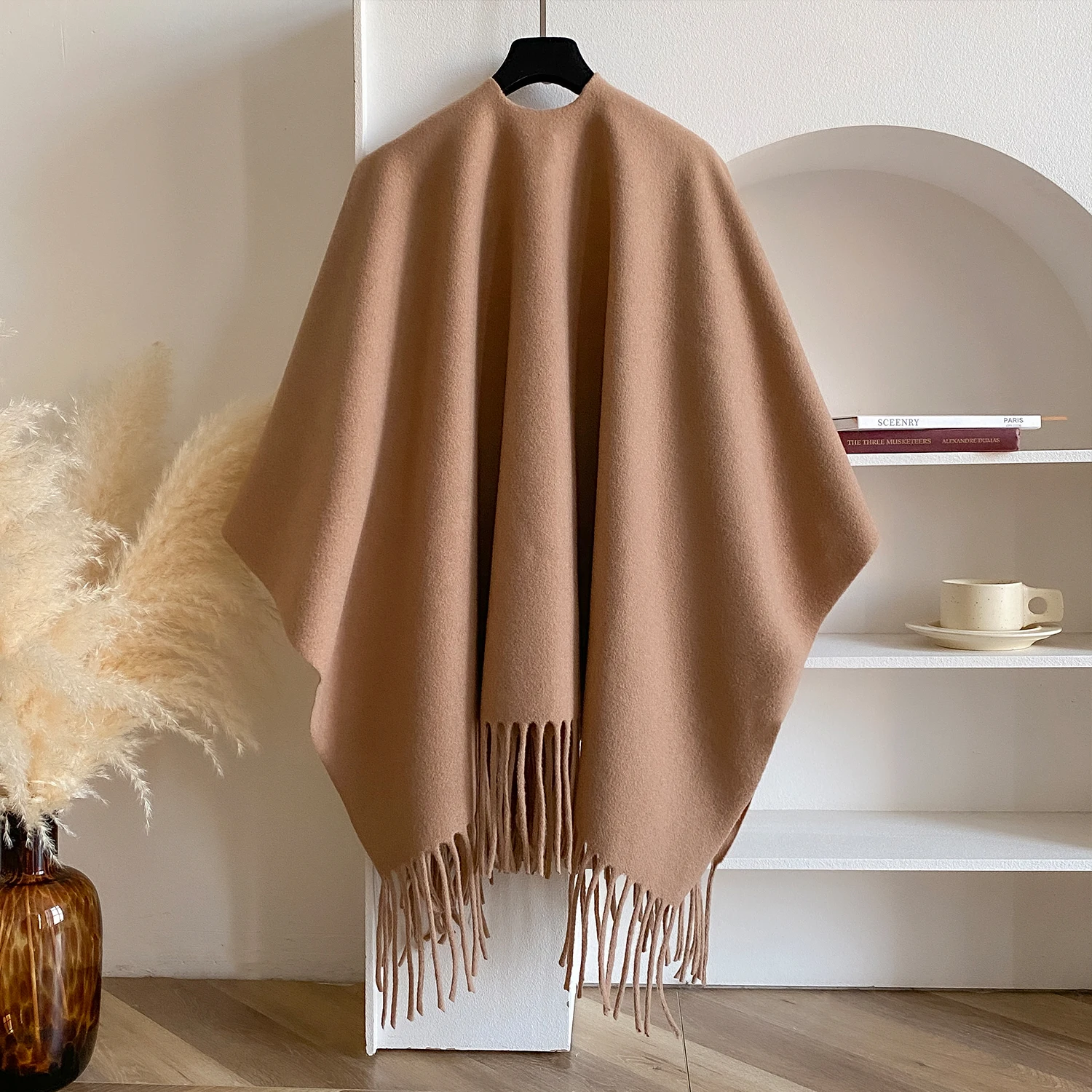 Winter Women Poncho Warm Shawl Double Sided Designer Thickening Blanket Luxury Scarf Female Cloak Cashmere Pashmina Cape Stole