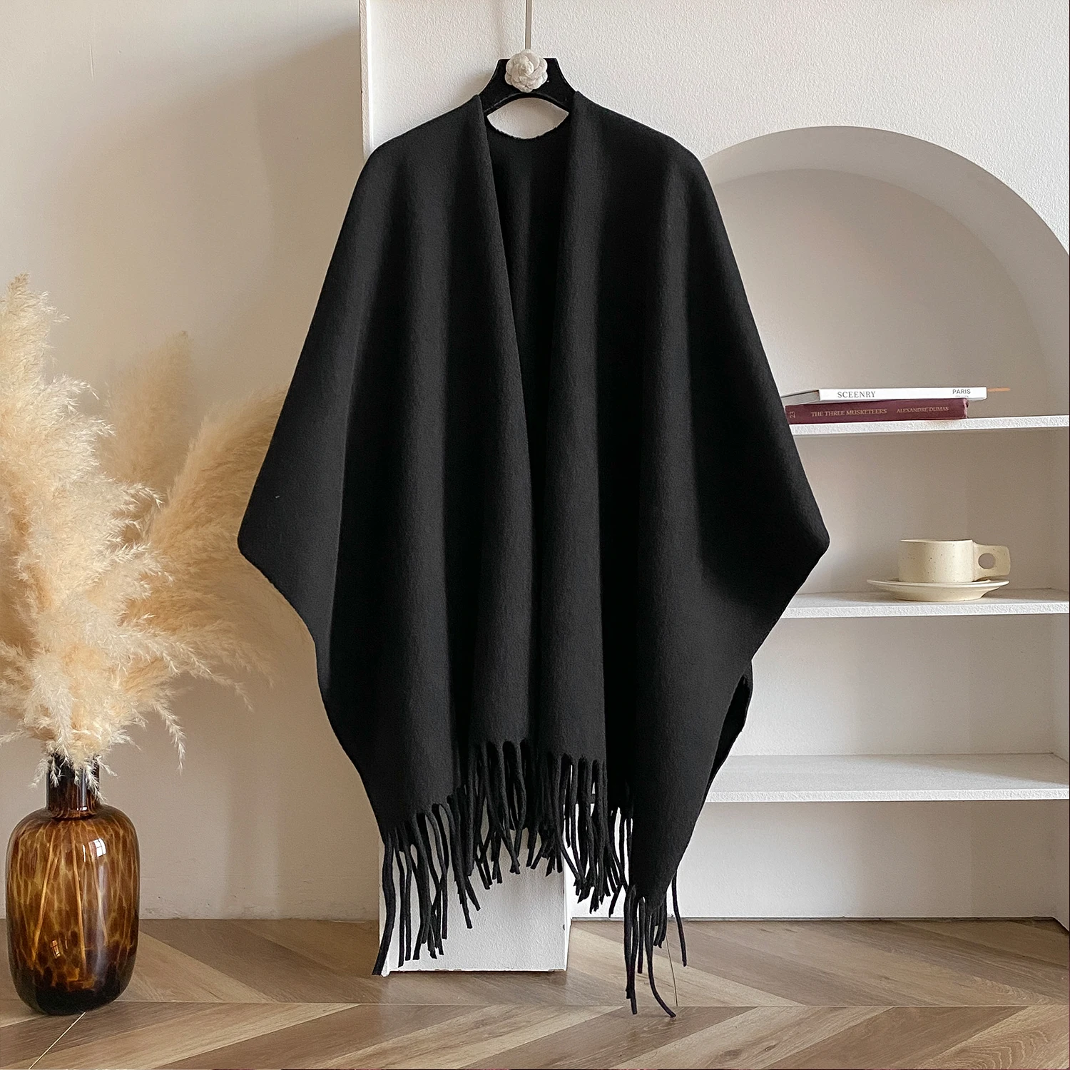 Winter Women Poncho Warm Shawl Double Sided Designer Thickening Blanket Luxury Scarf Female Cloak Cashmere Pashmina Cape Stole