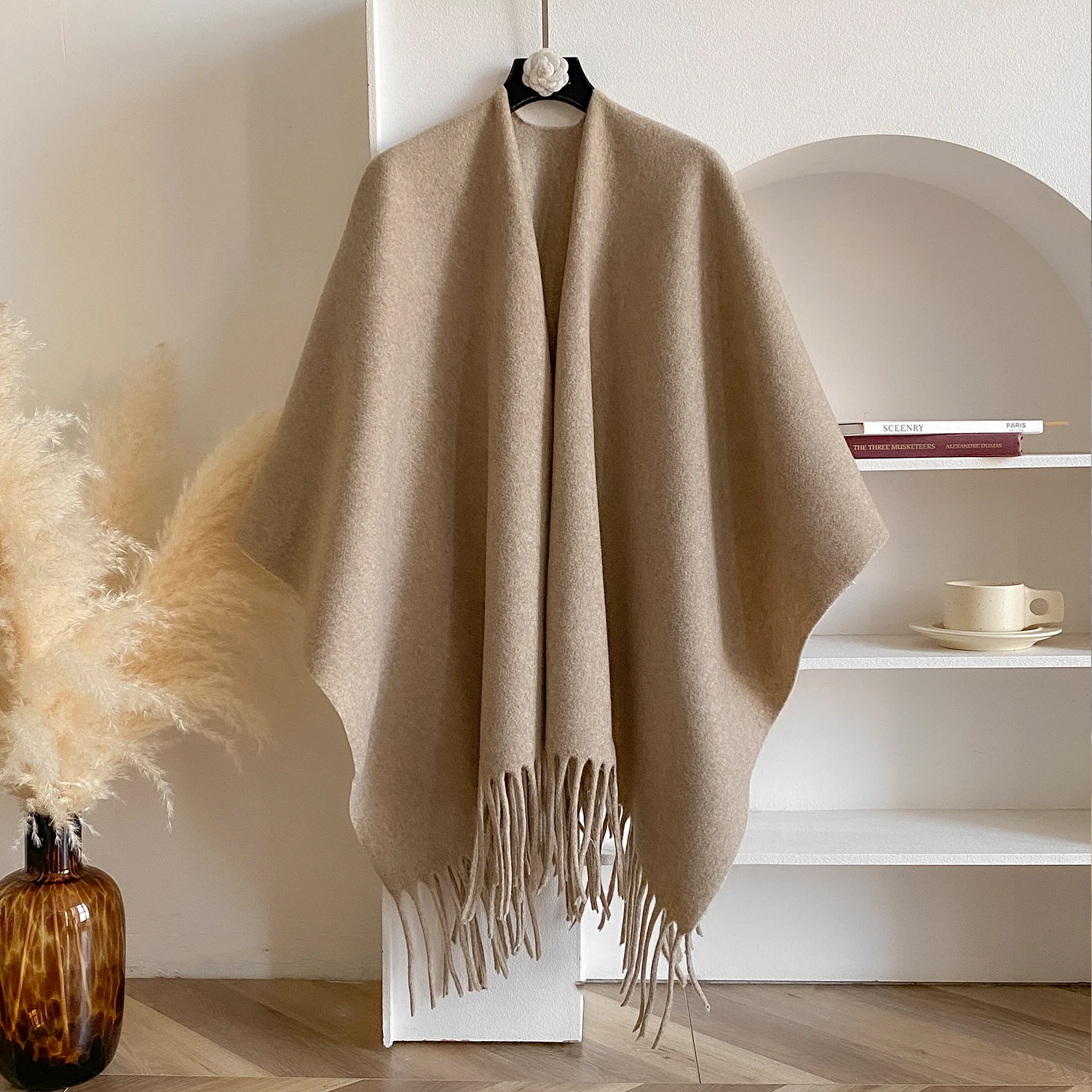 Winter Women Poncho Warm Shawl Double Sided Designer Thickening Blanket Luxury Scarf Female Cloak Cashmere Pashmina Cape Stole