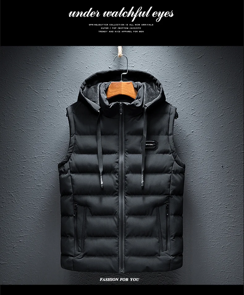 New Hooded Casual Vest Jacket for Men Autumn Winter Warm Sleeveless Jacket Fashion Comfortabel Zipper Waistcoat Plus Size M-6XL