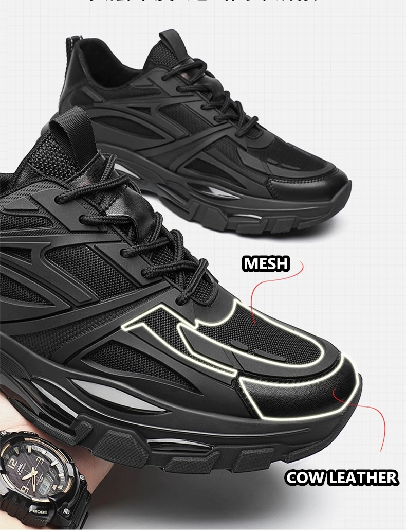 VIPOL Four Seasons Thick and height-increasing sports shoes, men's genuine leather mesh casual men's shoes, trendy shoes