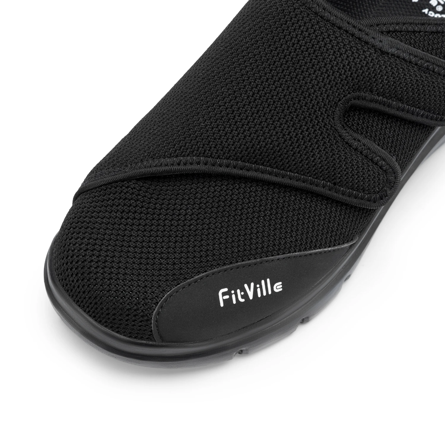FitVille Men's Half Slippers Diabetic Shoes Extra Wide Adjustable Lightweight Casual Shoe For Swollen Feet Plantar Fasciitis