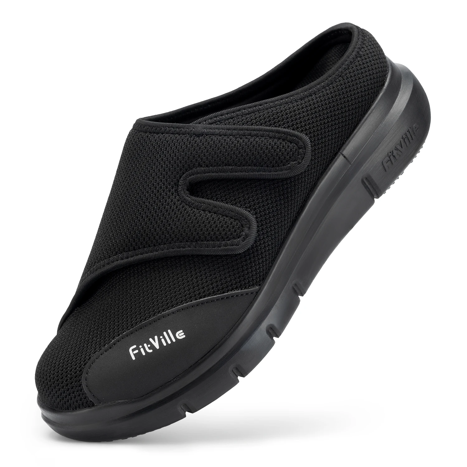 FitVille Men's Half Slippers Diabetic Shoes Extra Wide Adjustable Lightweight Casual Shoe For Swollen Feet Plantar Fasciitis