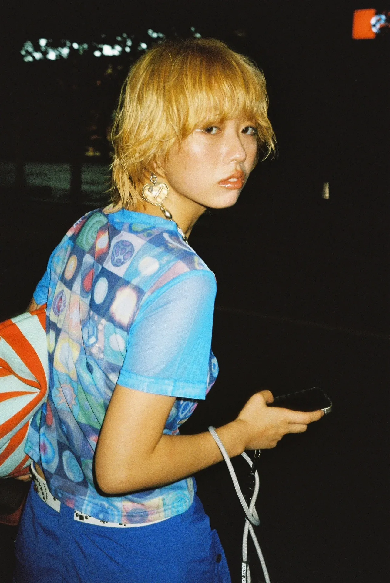 Karrram Japanese Y2k Anime Print T-shirt 2000s Harajuku Short Sleeve Mesh Top Vintage Aesthetics Dreamcore Blue Sheer Top E-girl