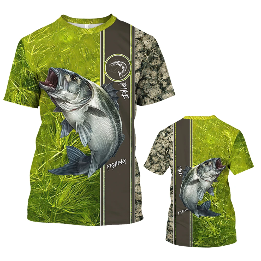New Fishing T-Shirt Men Tshirt Dog Fish Graphic Clothing O-Collar Oversized Tops Outdoor Sport Apparel Summer for Male Tee Shirt