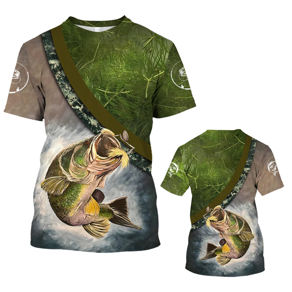 New Fishing T-Shirt Men Tshirt Dog Fish Graphic Clothing O-Collar Oversized Tops Outdoor Sport Apparel Summer for Male Tee Shirt