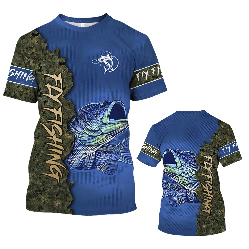 New Fishing T-Shirt Men Tshirt Dog Fish Graphic Clothing O-Collar Oversized Tops Outdoor Sport Apparel Summer for Male Tee Shirt