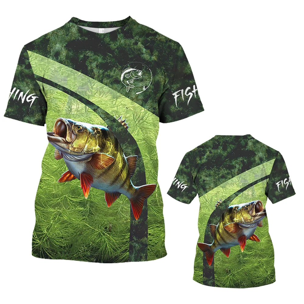 New Fishing T-Shirt Men Tshirt Dog Fish Graphic Clothing O-Collar Oversized Tops Outdoor Sport Apparel Summer for Male Tee Shirt