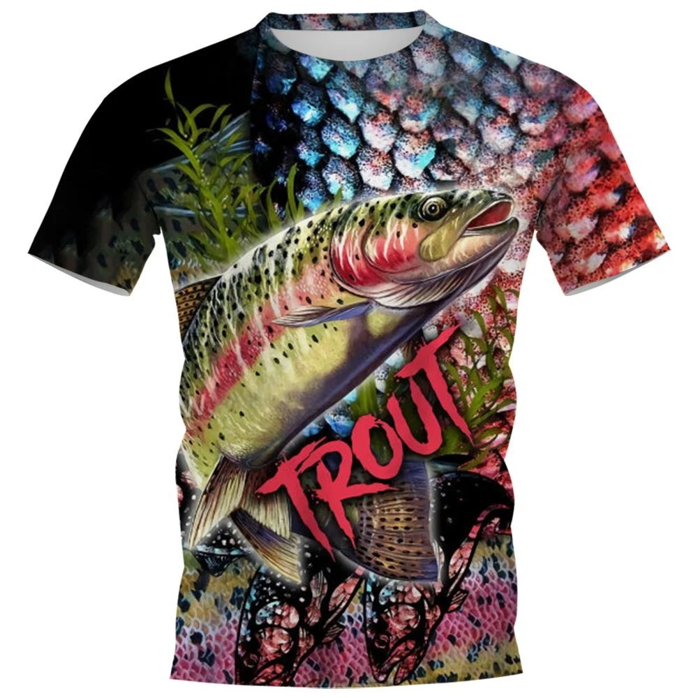 New Fishing T-Shirt Men Tshirt Dog Fish Graphic Clothing O-Collar Oversized Tops Outdoor Sport Apparel Summer for Male Tee Shirt