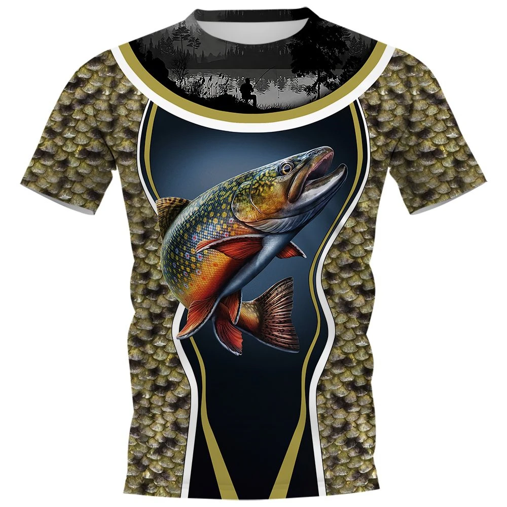 New Fishing T-Shirt Men Tshirt Dog Fish Graphic Clothing O-Collar Oversized Tops Outdoor Sport Apparel Summer for Male Tee Shirt