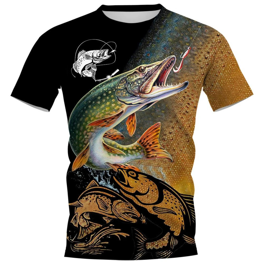 New Fishing T-Shirt Men Tshirt Dog Fish Graphic Clothing O-Collar Oversized Tops Outdoor Sport Apparel Summer for Male Tee Shirt