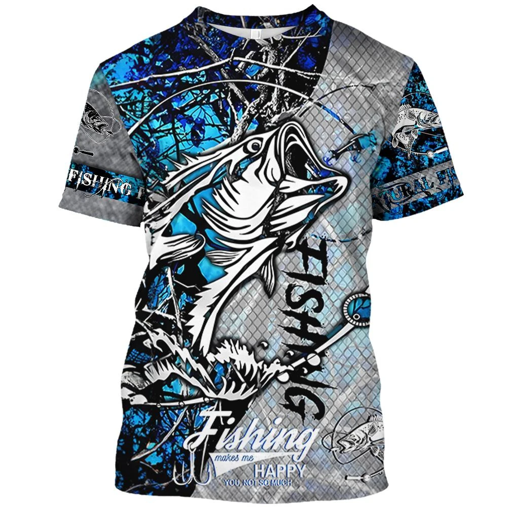 New Fishing T-Shirt Men Tshirt Dog Fish Graphic Clothing O-Collar Oversized Tops Outdoor Sport Apparel Summer for Male Tee Shirt