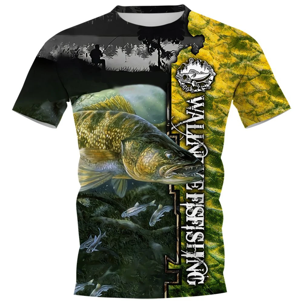 New Fishing T-Shirt Men Tshirt Dog Fish Graphic Clothing O-Collar Oversized Tops Outdoor Sport Apparel Summer for Male Tee Shirt