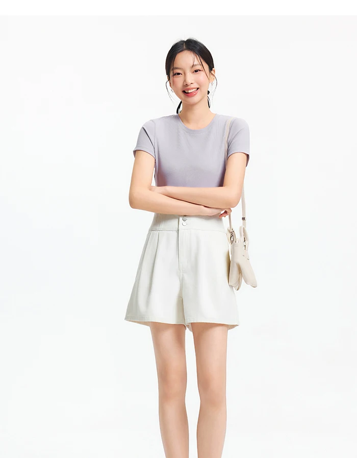 Semir Short Sleeve T-Shirt Women Cropped Embroidered Slim Fit Casual 2025 New Summer Basic Round Neck Shoulder Fit Top