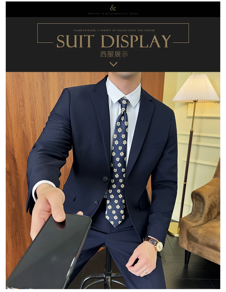 Suit (Blazer+ Pants) Fashion Men Solid Color Business Wedding Work Casual Slim Professional Dress Groom Best Man Gentleman Suit