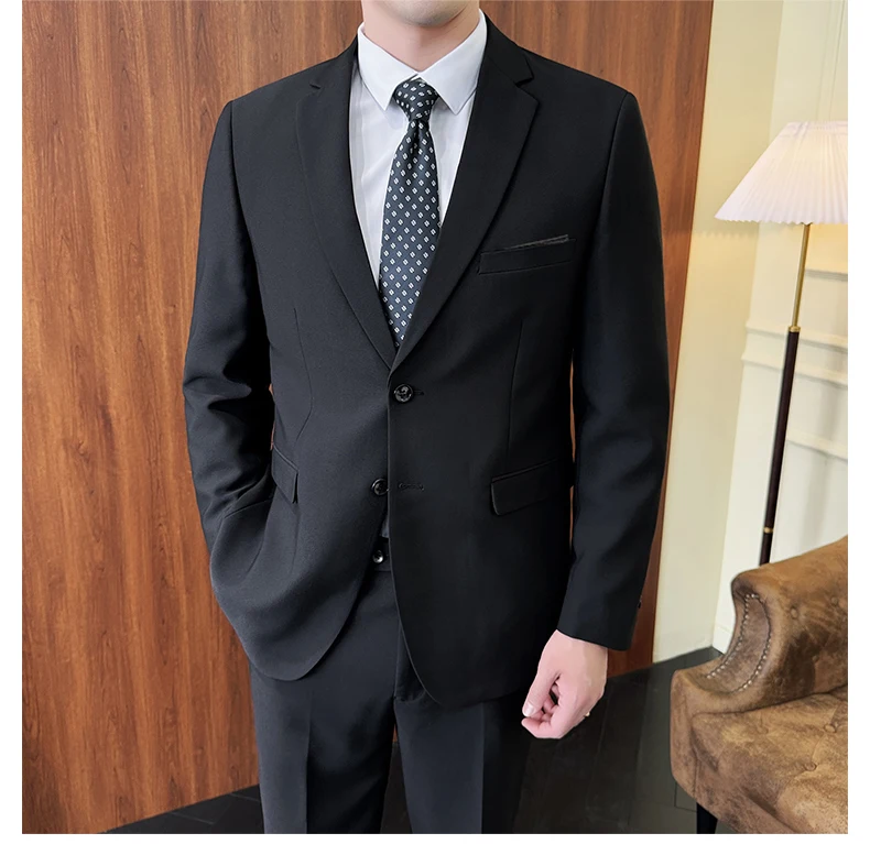 Suit (Blazer+ Pants) Fashion Men Solid Color Business Wedding Work Casual Slim Professional Dress Groom Best Man Gentleman Suit