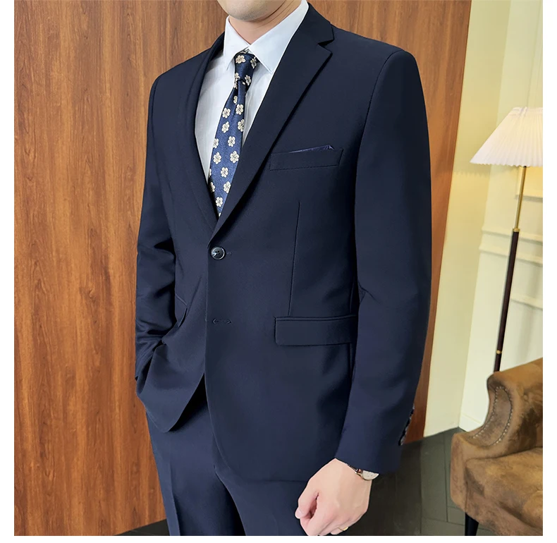Suit (Blazer+ Pants) Fashion Men Solid Color Business Wedding Work Casual Slim Professional Dress Groom Best Man Gentleman Suit