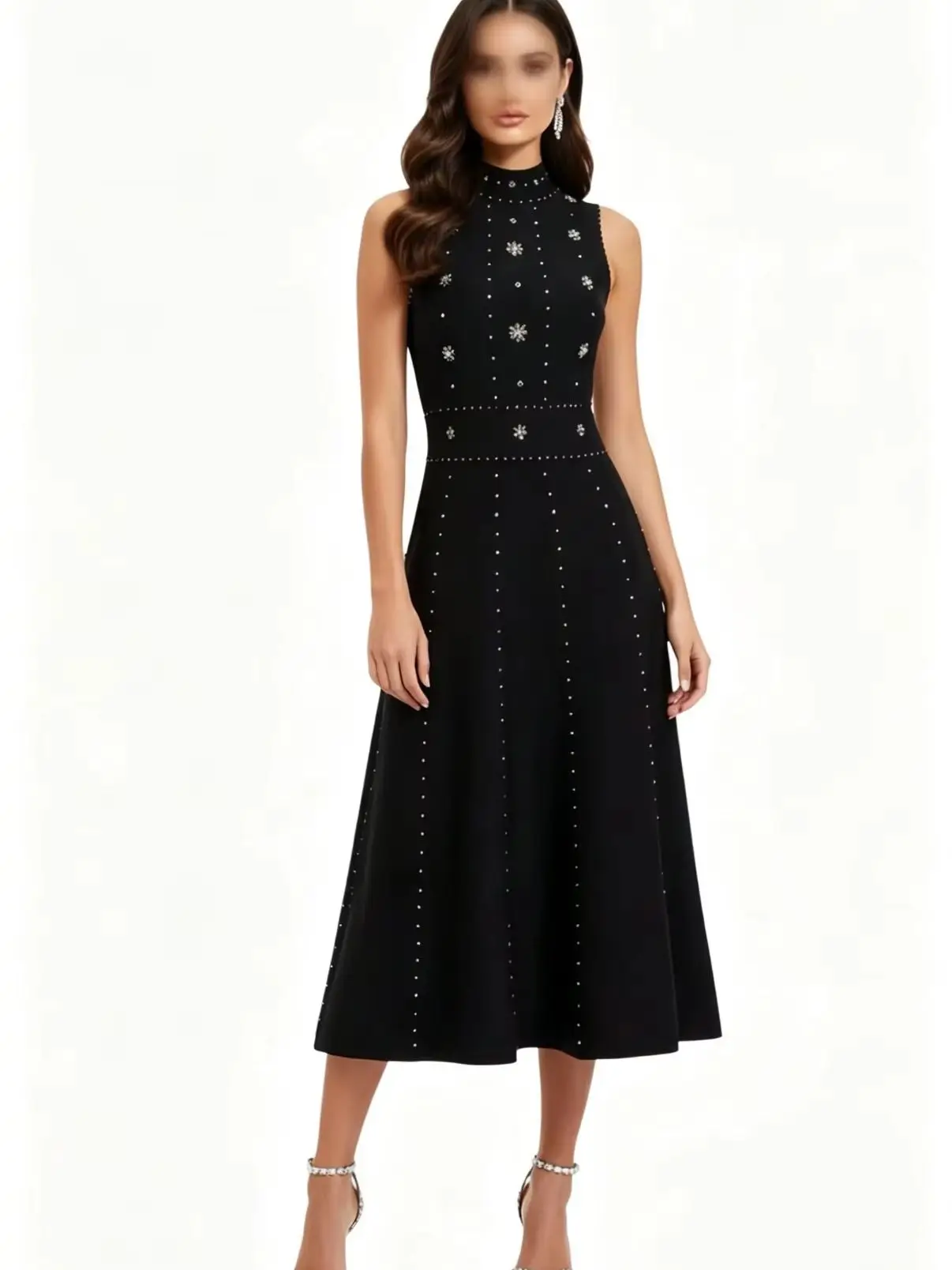 Elegant Slim Long Sleeveless Beaded Black Dress for Women Sexy Vintage Fashion Party Dress Hot Sale Female Vestidos De Festa