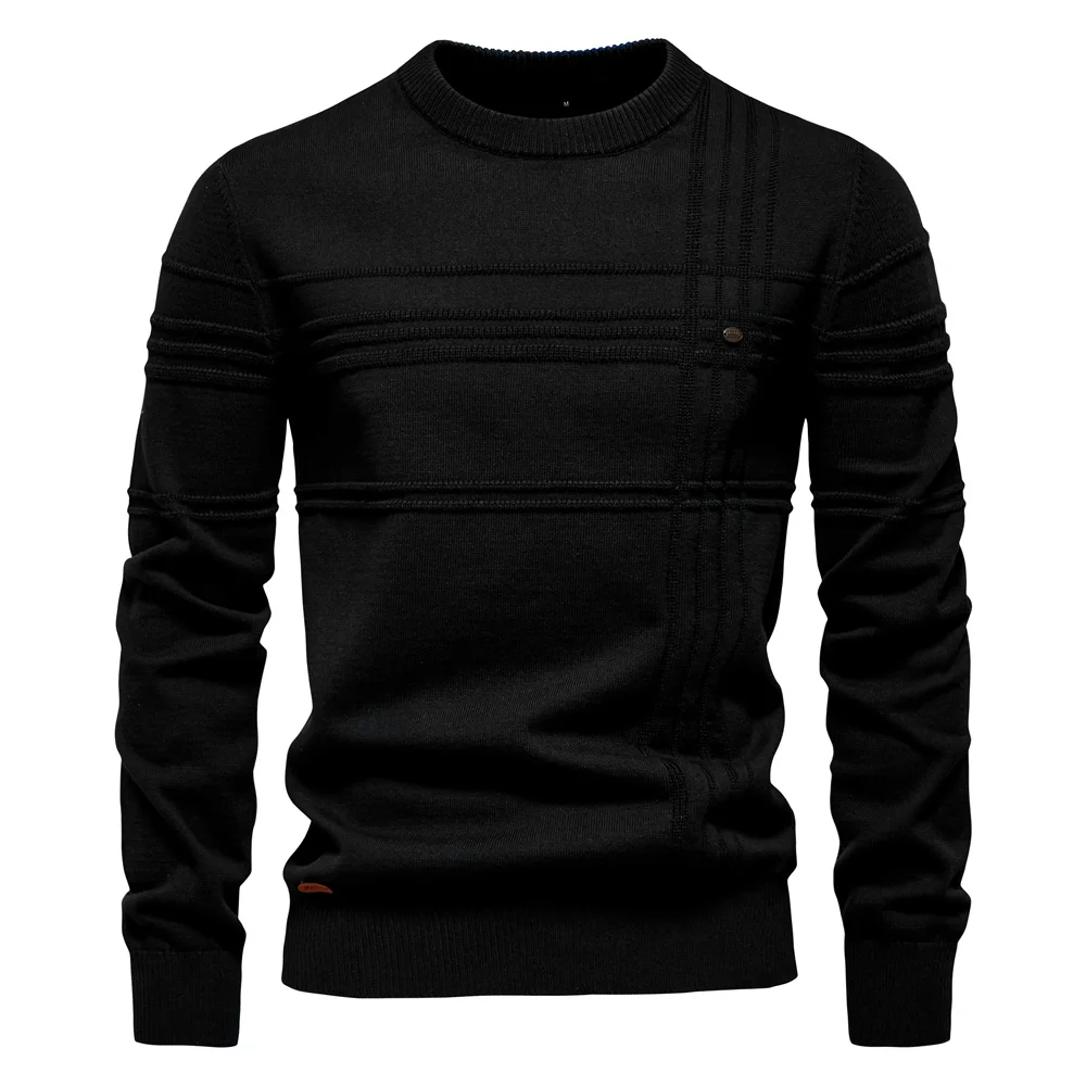 AIOPESON Mens Crewneck Pullover Sweater Knitted Cotton Stripped Quality Autumn Winter Warm Sweaters for Men