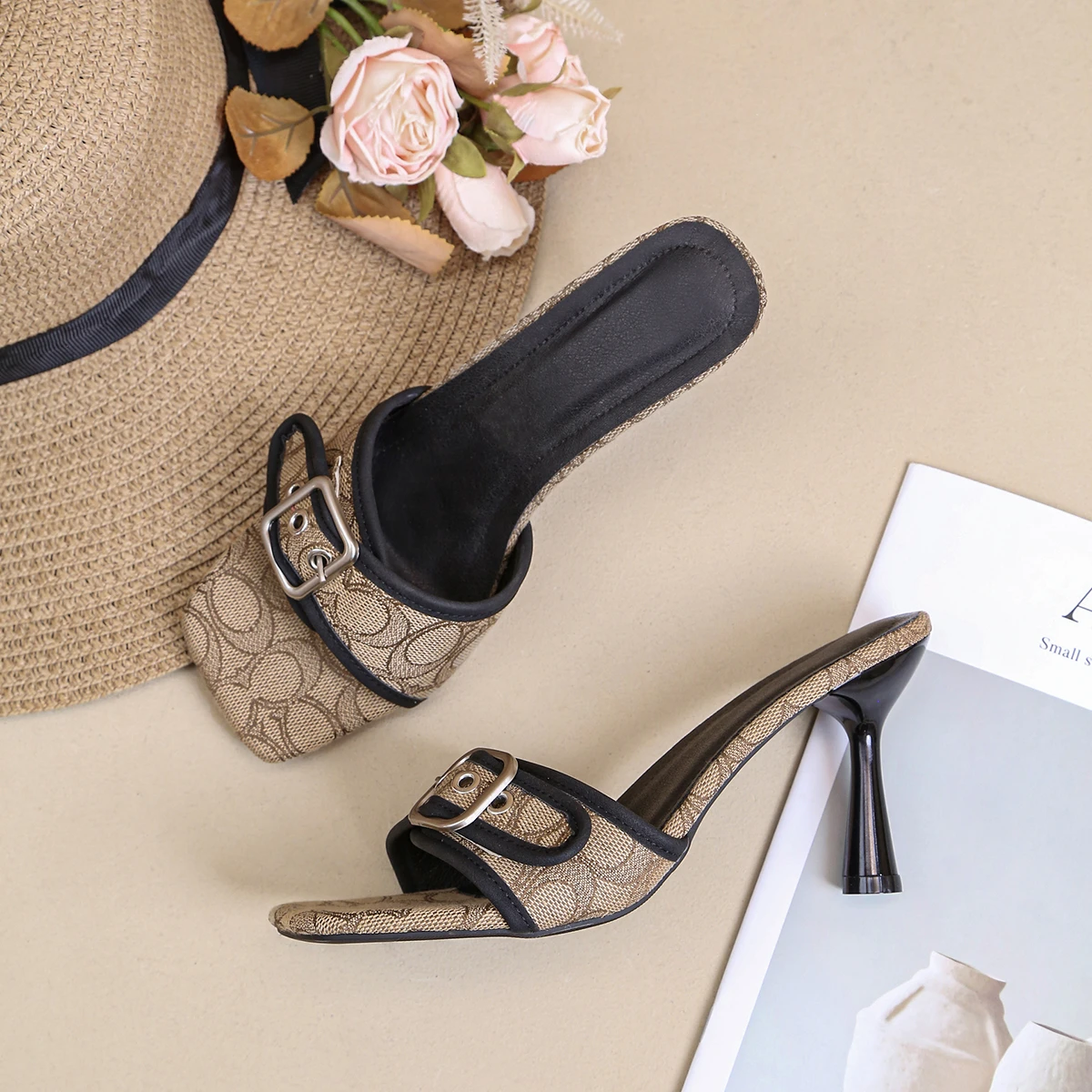 Fashionable High Heel Sandals 2025 New Summer Outerwear Square Toe Stiletto Heels Rhinestone High Heels Women's Sandals/Slippers