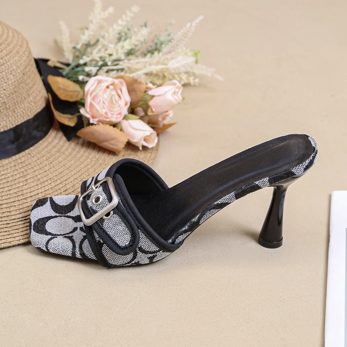 Fashionable High Heel Sandals 2025 New Summer Outerwear Square Toe Stiletto Heels Rhinestone High Heels Women's Sandals/Slippers