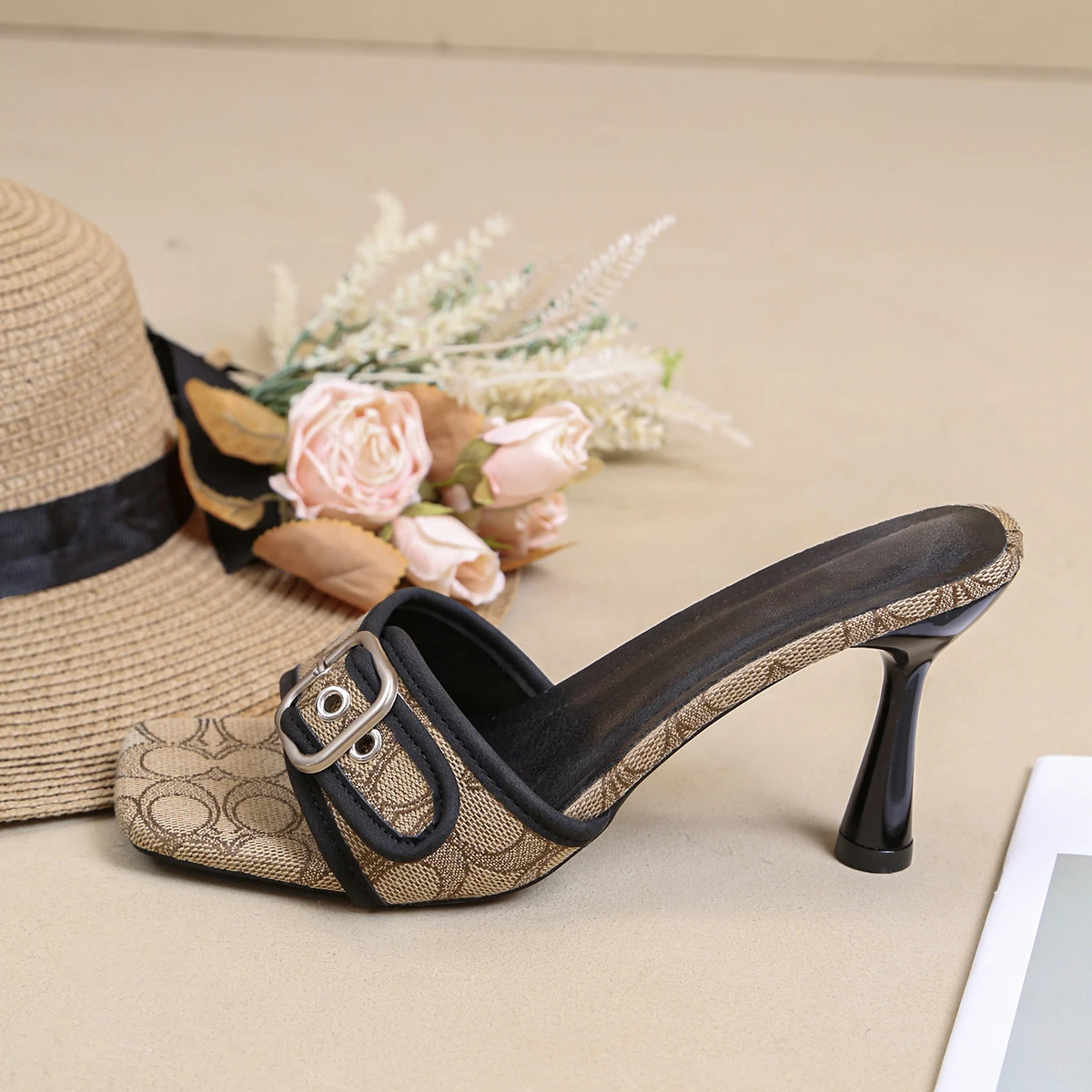 Fashionable High Heel Sandals 2025 New Summer Outerwear Square Toe Stiletto Heels Rhinestone High Heels Women's Sandals/Slippers