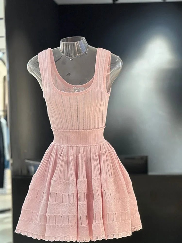 Six Colors High-end 2024New Short Dress Women's Summer French Style Exquisite Design Sense Niche Sleeveless Vest Stitching Dress