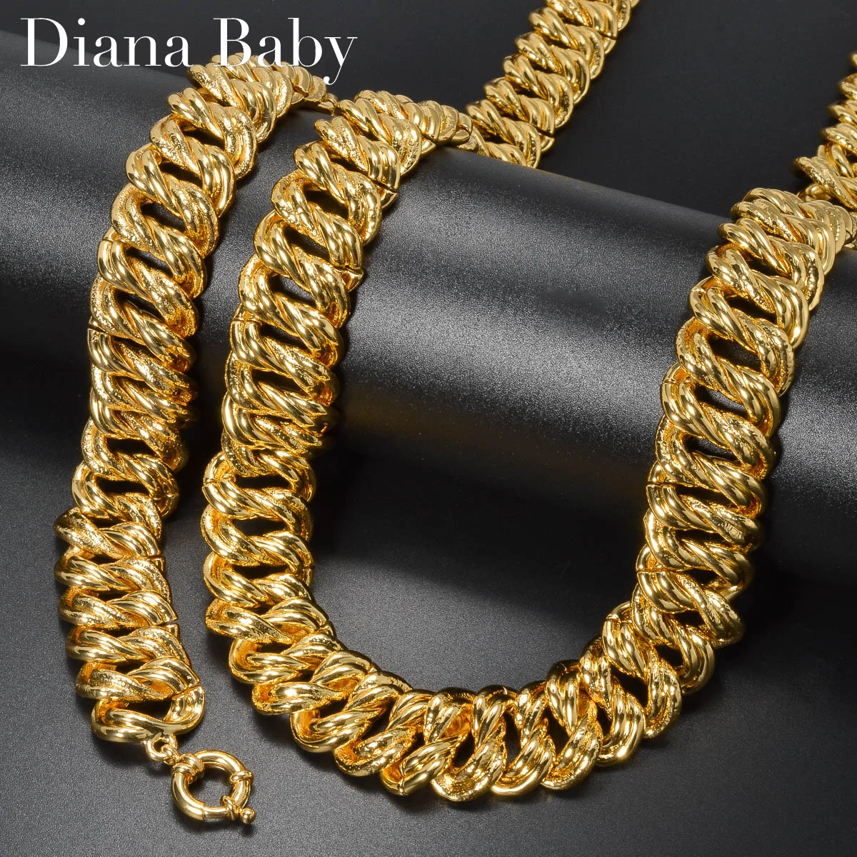2PCS Bracelet Jewelry Set Collection for Women Luxury Gold Plated Color Dubai Necklace Man Chains Thick Links Gift