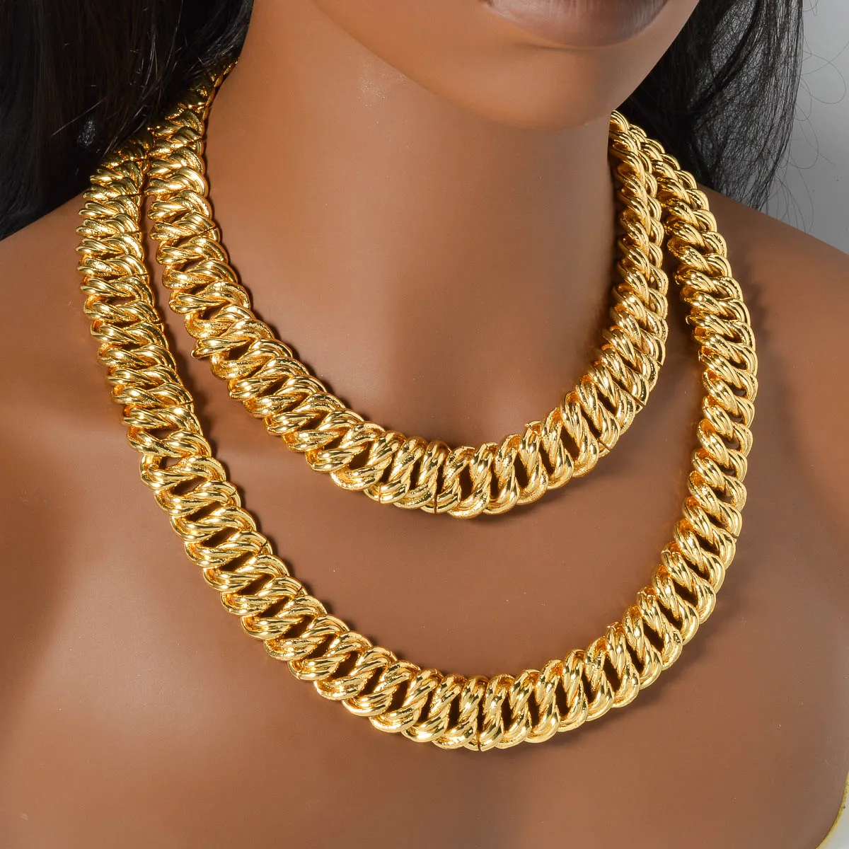 2PCS Bracelet Jewelry Set Collection for Women Luxury Gold Plated Color Dubai Necklace Man Chains Thick Links Gift