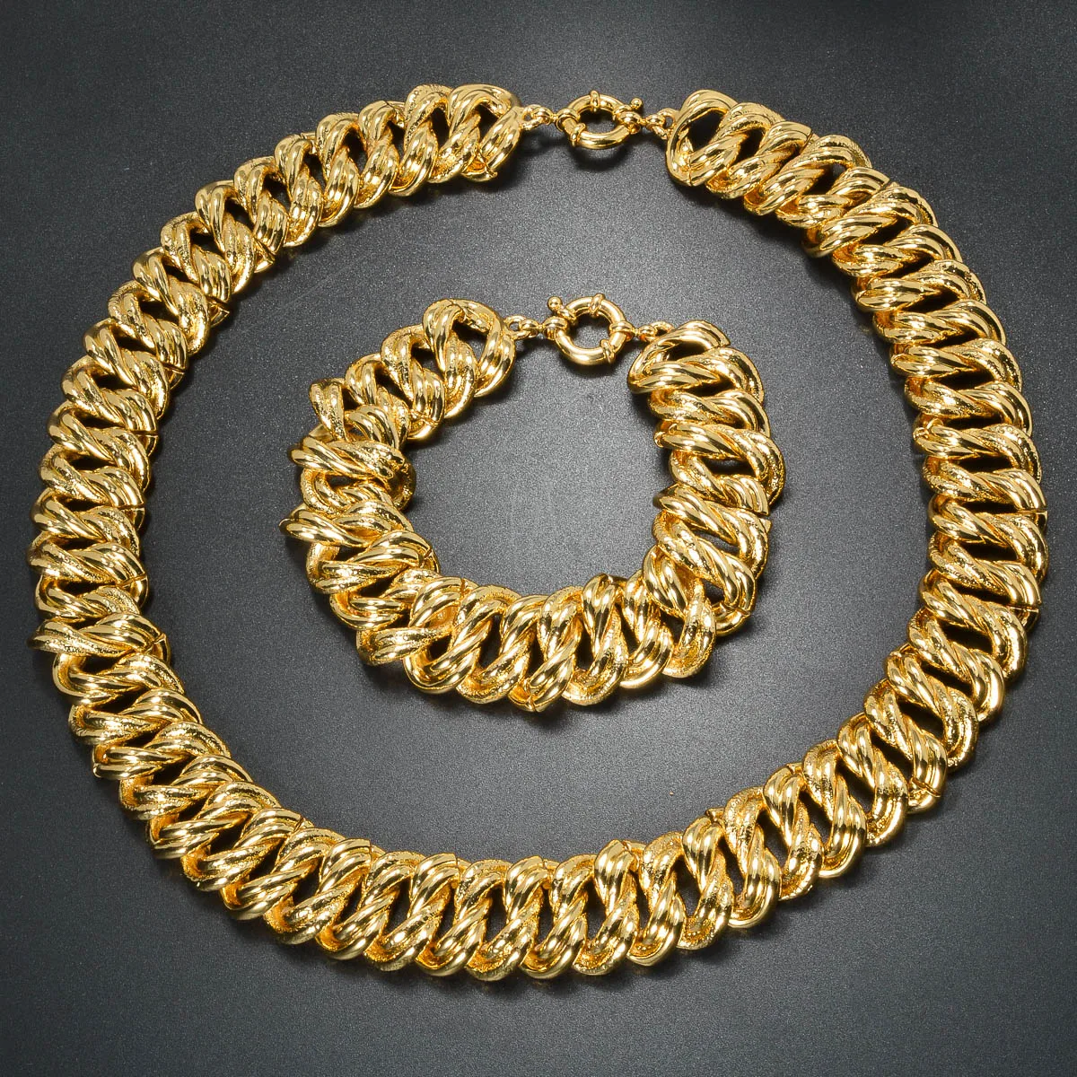 2PCS Bracelet Jewelry Set Collection for Women Luxury Gold Plated Color Dubai Necklace Man Chains Thick Links Gift