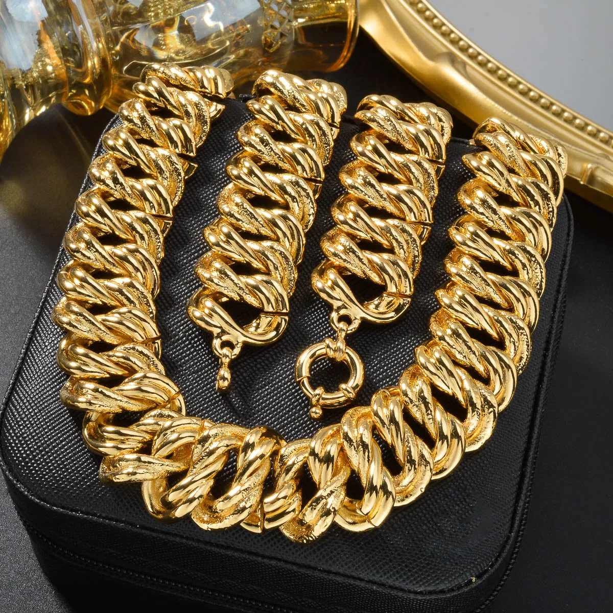2PCS Bracelet Jewelry Set Collection for Women Luxury Gold Plated Color Dubai Necklace Man Chains Thick Links Gift