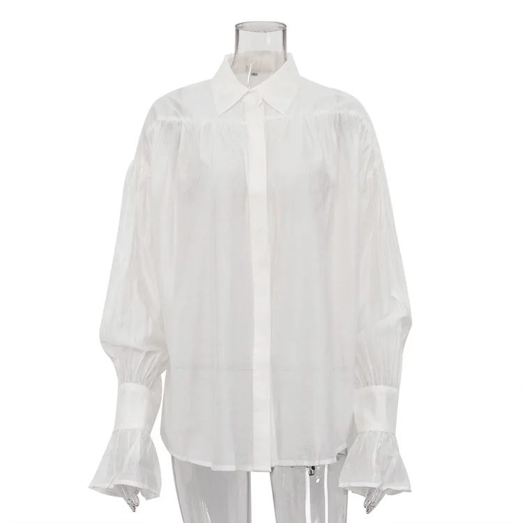Tossy Casual Loose See-Through Shirts Women's Autumn Lapel Long Sleeve Patchwork Blouse Top Streetwear Female Solid Shirts Top