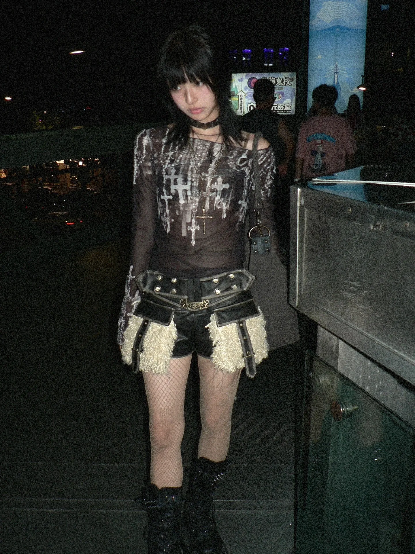 Karrram Grunge Aesthetics Mesh Tops Japanese Y2k Tattoo Print Sheer Tops Vintage Harajuku See Through Long Sleeve T-shirt Gothic