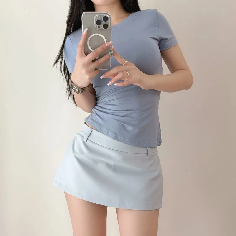 Women's Side Zippers Detail Skort Tailored Mini Skirt With Belt Loops