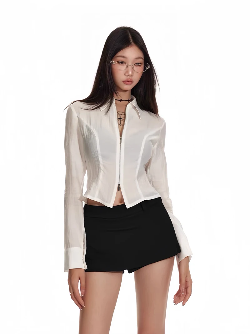 Women's Side Zippers Detail Skort Tailored Mini Skirt With Belt Loops