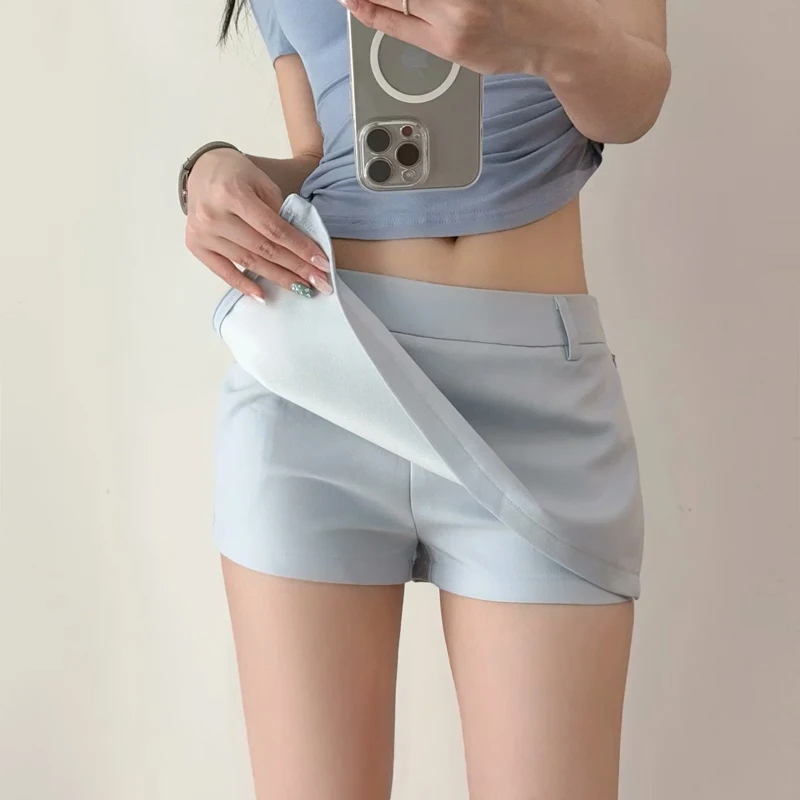 Women's Side Zippers Detail Skort Tailored Mini Skirt With Belt Loops