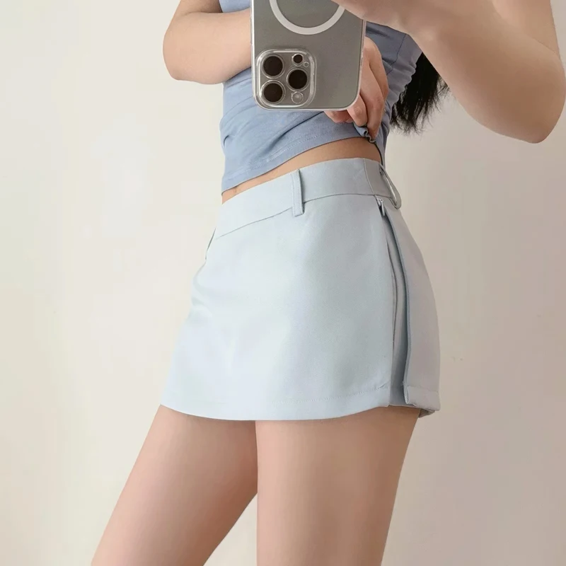 Women's Side Zippers Detail Skort Tailored Mini Skirt With Belt Loops