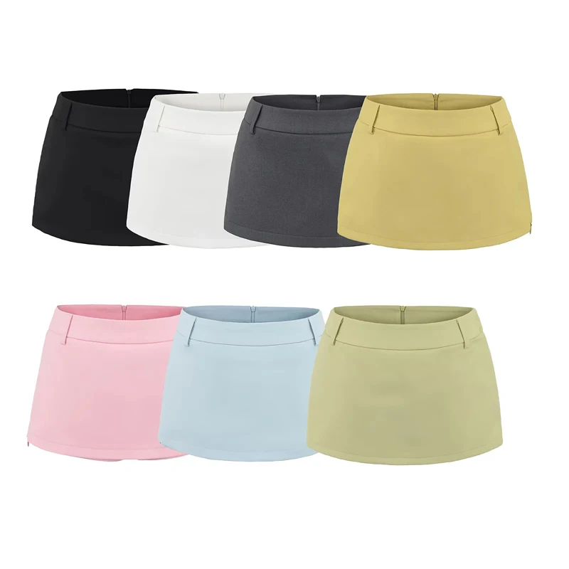 Women's Side Zippers Detail Skort Tailored Mini Skirt With Belt Loops