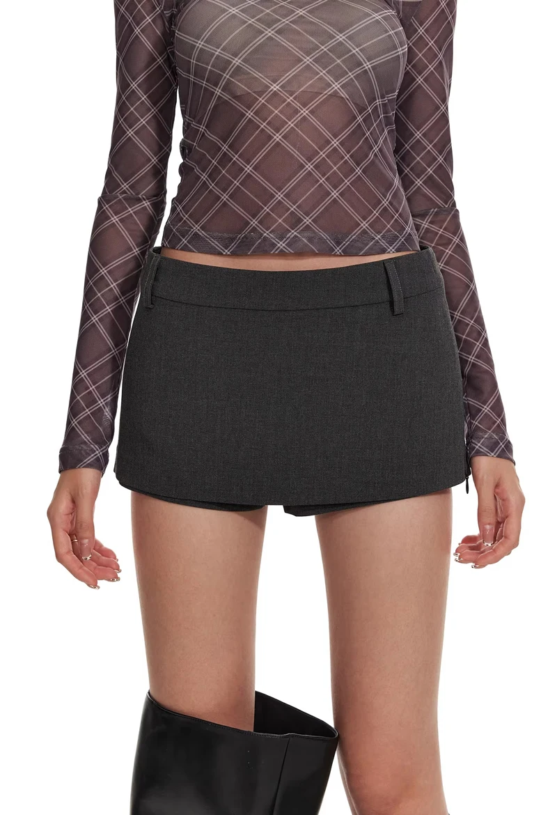Women's Side Zippers Detail Skort Tailored Mini Skirt With Belt Loops