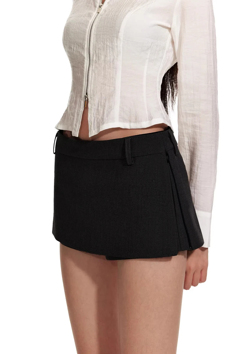 Women's Side Zippers Detail Skort Tailored Mini Skirt With Belt Loops