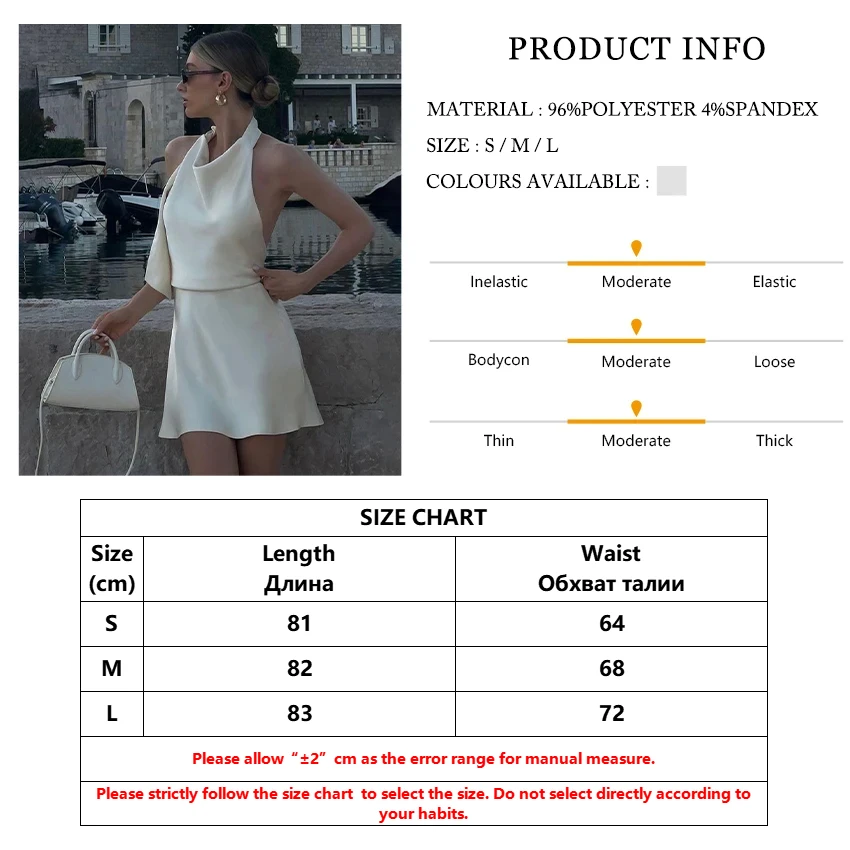 Clacive Summer Slim Beige Satin Women Dress Sexy Halter Sleeveless Mini Dresses Elegant Lace-Up High Waist Backless Female Dress