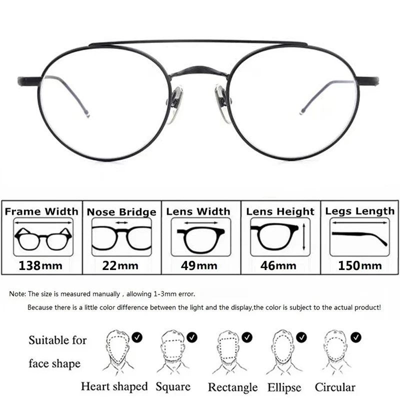 Double-beam Round Pure Titanium Glasses Frame TBX101 Men Women Aviator Brand Eyeglasses New York Design Circle Pilot Spectacles