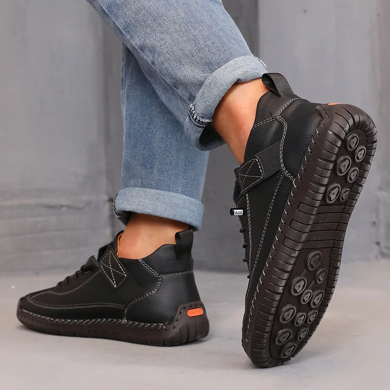 Women's Boots Outdoor Casual Shoes British Style Retro Non-slip Work Shoes Leather Couple Loafers Handmade Soft Sole Ankle Boots