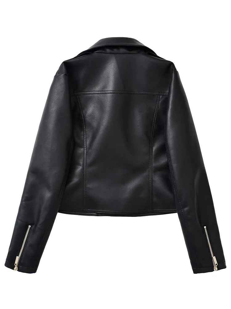 Ailegogo New Spring Autumn Moto Biker Loose Black Faux Leather Jacket Streetwear Female Zipper Coat Outwear