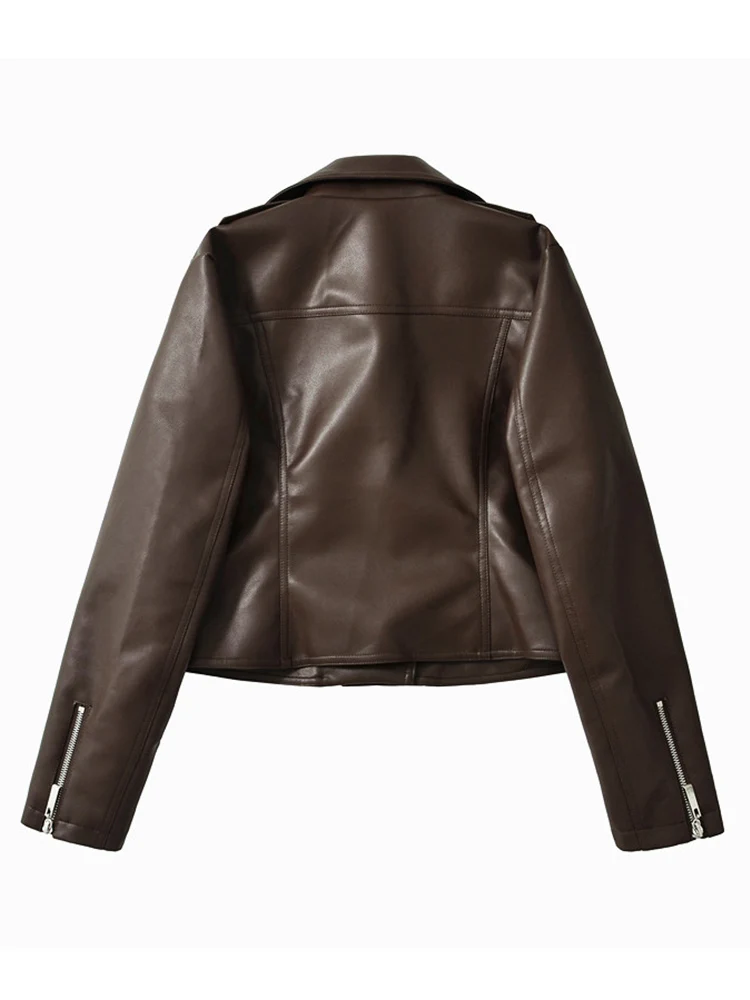 Ailegogo New Spring Autumn Moto Biker Loose Black Faux Leather Jacket Streetwear Female Zipper Coat Outwear